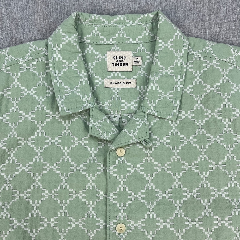 Flint And Tinder Embroidered Dobby Camp Collar Shirt Mens M Mint Green Huckberry